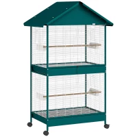 PawHut Cage à oiseaux sur roulettes avec séparateur amovible, 4 mangeoires et 2 perchoirs, 2 plateaux coulissants, 94x70x158cm(m-1)