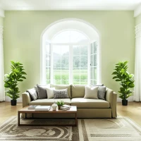 HOMCOM Pack de 2 Ficus Artificiales 110 cm Plantas Artificiales con 90 Hojas Musgo y Maceta para Interior Verde(m-16)