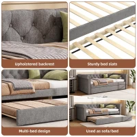 Upholstered Single Daybed Sofa Bed with Sturdy Slatted Base, Convertible Bed-to-Sofa with Padded Velvet Headboard, 221L x 98.5W x 71.5H cm, Grey(m-5)