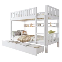 Space‑Saving Children's Bunk Bed with Safe Three-Step Ladder, Versatile Storage Bed with Under-Bed Sliding Drawers, 198L x 98W x 152H cm, White(m-2)