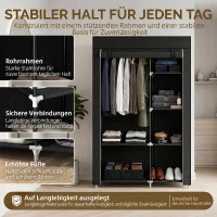 HOMCOM Schrank aus Stoff, Aufbewahrungslösung, 6 Regale, 1 Kleiderstange, Schwarz(m-5)