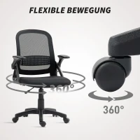 HOMCOM Atmungsaktiver Mesh-Bürostuhl, Ergonomischer Drehstuhl mit klappbaren Armlehnen und Lendenwirbelstütze, Schwarz(m-8)