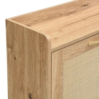 Modern Shoe Cabinet with Space-Saving 4-Door Design, Sturdy Storage Cabinet with Metal Frame and Top Shelf, 108.5L x 24W x 100H cm, Natural(m-8)