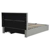 Elegant Upholstered Bed with Hydraulic Lift, Sturdy Storage Bed with 3 Storage Drawers, 202L x 148W x 100H cm, Grey(m-13)