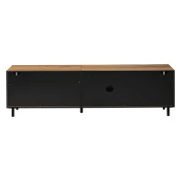 Modern 180cm TV Stand with Ample Concealed Storage, Low-Profile Entertainment Centre for TVs up to 80 Inches, 180L x 32.5W x 50H cm, Black+Wood(m-15)