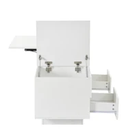 Lift-Top Coffee Table with App-Controlled RGB LED Lights, High-Gloss Center Table with Hidden Compartment, 100L x 45W x 43H cm, White(m-14)