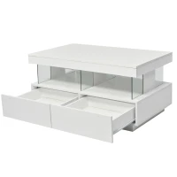 High-Gloss LED Coffee Table with App-Controlled Lights, Modern Center Table with Sleek Contemporary Design, 100L x 60W x 49.5H cm, White(m-13)