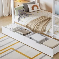 Space‑Saving Children's Bunk Bed with Safe Three-Step Ladder, Versatile Storage Bed with Under-Bed Sliding Drawers, 198L x 98W x 152H cm, White(m-6)