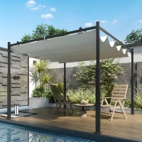 Outsunny Garten-Pergola, 3 x 3 m, Ausziehbares Dach und Magnetpad, Outdoor-Baldachin, Garten-Pavillon, UPF30+, Metall, Cremeweiß(m-9)