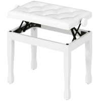 HOMCOM Banco de Piano Altura Ajustável Banco de Piano Assento em Couro Sintético Patas de Madeira 64x35x55 cm Branco(m-10)