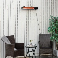 Outsunny Calefactor Exterior de Pared 1000/2000W Calefactor Eléctrico de Baño por Infrarrojo con Mando a Distancia 2 Niveles de Calor Ángulo Ajustable Protección IP55 Aluminio 67,5x10,5x7 cm Negro(m-10)