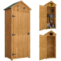 Outsunny Armoire de jardin extérieur abri de jardin en bois abri pour outils 3 étagères 2 Portes loquets Toit Pente bitumé rangement et stockage extérieurs pour terrasse 77 x 54 x 179 cm jaune(m-1)