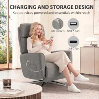 HOMCOM Fauteuil Relax Électrique Pivotant 360°, Fauteuil Inclinable avec Appui-Tête Réglable, Ports USB, Tissu en Lin, Gris(m-9)