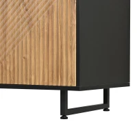 Modern 180cm TV Stand with Diagonal Fluted Doors, Industrial-Style Lowboard for up to 80-Inch TVs, 180L x 40W x 50H cm, Black+Wood(m-8)