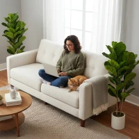 HOMCOM Conjunto de 2 Plantas Artificiais 120 cm Figueira-lira com Vaso em Plástico e Tronco em Madeira Maciça Verde(m-4)