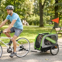 PawHut Rimorchio per bici per cani 2 in 1, pieghevole con cintura e riflettori, verde(m-4)