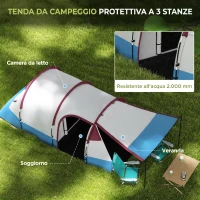 Outsunny Tenda da Campeggio Impermeabile con 2 Aree e 3 Ingressi, in Poliestere e Fibra di Vetro, 420x200x150 cm, Rosso(m-4)