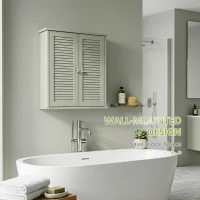 HOMCOM Bathroom Cabinet, Bathroom Wall Cabinet with Louvered Doors and Adjustable Shelf Storage for Kitchen, Light Green(m-6)