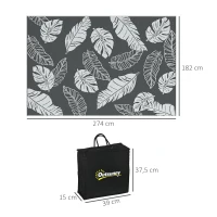 Outsunny Waterdicht Buitentapijt met Bladerpatroon - 182x274cm - Grijs/Wit(m-3)