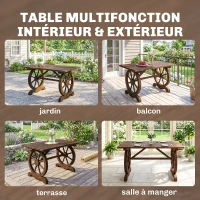 Outsunny Table Basse de Jardin Style Rustique Chic piètement Roues Charette Bois Sapin traité carbonisation(m-6)