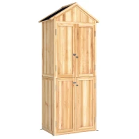 Outsunny Armario de Exterior de Madera con Techo Inclinado Asfalto 4 Puertas y 2 Estantes Extraíbles 82x50x190 cm Natural(m-1)