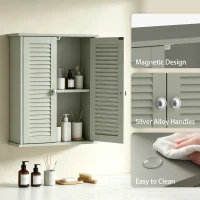 HOMCOM Bathroom Cabinet, Bathroom Wall Cabinet with Louvered Doors and Adjustable Shelf Storage for Kitchen, Light Green(m-7)