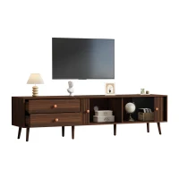 Stylish TV Cabinet for up to 80-Inch Screens, Spacious Unit with 8 Support Legs, 180L x 40W x 46.5H cm, Walnut(m-15)