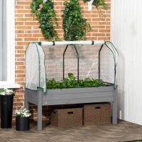 Outsunny Letto per Orto con Serra da Giardino, Portapiante da Esterno in Legno e PE, 121x55x117 cm, Grigio Scuro(m-2)