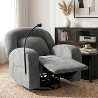 HOMCOM Sillón Relax Reclinable 3 en 1 con Función Mecedora Giratorio 360° Soporte para Teléfono Asiento Amplio Gris(m-10)