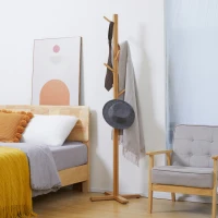 HOMCOM Portemanteau en bambou, portant à vêtements avec 8 patères, pour couloir, chambre, buanderie, bois naturel(m-10)