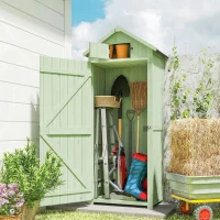 Outsunny Armário de Jardim de Madeira - Cobertizo de Arrumação com Prateleiras 77x54,2x179 cm Verde(m-10)