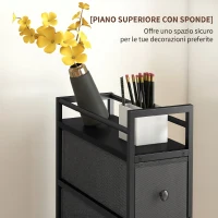 HOMCOM Cassettiera in Tessuto Slim Salvaspazio con 4 Cassetti, Telaio in Acciaio per Camera da Letto, Soggiorno, Nero(m-6)