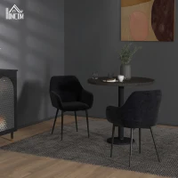 HOMCOM Set 2 Sedie per Sala da Pranzo Moderne con Braccioli, Seduta Imbottita e Gambe in Acciaio, 54x57x80cm, Nero(m-2)