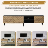 Modern Geometric TV Cabinet with Herringbone Fronts, Industrial-Style TV Stand with Solid Wood Legs, 180L x 33.5W x 45H cm, Black+Oak(m-5)