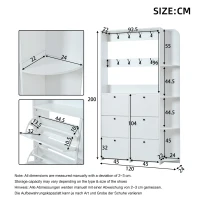 Coat Rack and Shoe Storage Cabinet with Shoe Cubbies, Space-Saving Hallway Storage Unit with Hinged Doors, 120L x 24W x 200H cm, White(m-3)