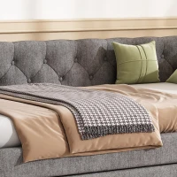 Upholstered Single Daybed Sofa Bed with Sturdy Slatted Base, Convertible Bed-to-Sofa with Padded Velvet Headboard, 221L x 98.5W x 71.5H cm, Grey(m-7)
