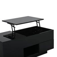 Lift-Top Coffee Table with App-Controlled RGB LED Lights, High-Gloss Center Table with Hidden Compartment, 100L x 45W x 43H cm, Black(m-14)