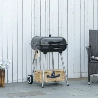 Outsunny Barbecue à charbon BBQ avec 2 roues, ustensiles, couvercle et étagère dim. 56L x 62l x 82H cm - métal émaillé noir(m-10)
