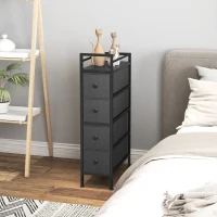 HOMCOM Cassettiera in Tessuto Slim Salvaspazio con 4 Cassetti, Telaio in Acciaio per Camera da Letto, Soggiorno, Nero(m-2)