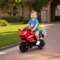 AIYAPLAY Elektro-Motorrad für Kinder, Hupe, Scheinwerfer, Musikfunktion, 2,5 km/h, Rot(m-10)