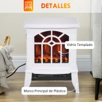 HOMCOM Chimenea Decorativa 1000 W/2000 W con Temperatura Ajustable LED Llamas para 15-20 ㎡ 36,5x24x46 cm Blanco(m-7)