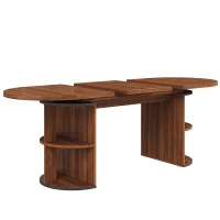 Extendable Dining Table with Vertically Grooved Legs, Space-Saving Dinner Table with Storage Compartment, 160L x 80W x 76H cm, Walnut(m-2)