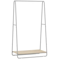HOMCOM Perchero 3 en 1 Perchero con Estante para Zapatos Barras Superior y Laterales Estructura de Metal Natural y Gris(m-1)