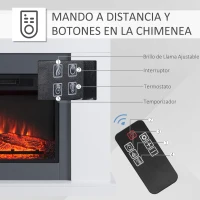 HOMCOM Chimenea Eléctrica 1800W-2000W con Mando a Distancia Llama Ajustable Termostato Temporizador Semanal para 37 m² Blanco(m-4)