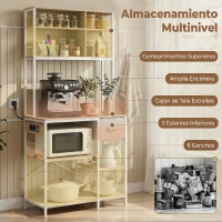 HOMCOM Estante de Cozinha Suporte de Micro-ondas com Prateleiras e 6 Ganchos para Espaços Pequenos 80x40x181 cm Carvalho(m-4)
