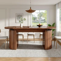 Extendable Dining Table with Vertically Grooved Legs, Space-Saving Dinner Table with Storage Compartment, 160L x 80W x 76H cm, Walnut(m-1)