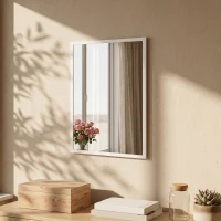 HOMCOM Oglindă de Perete Dreptunghiulară cu Cârlige, din Sticlă și MDF, 50x70 cm, Alb(m-8)