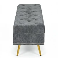 HOMCOM Storage Ottoman, Chenille Upholstered Ottoman Storage Box with Padded Seat, Metal Legs, 114 x 41 x 45 cm, Grey(m-13)