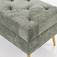 HOMCOM Storage Ottoman, Chenille Upholstered Ottoman Storage Box with Padded Seat, Metal Legs, 114 x 41 x 45 cm, Light Green(m-12)