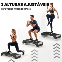 SPORTNOW Step de Aeróbica para Fitness com Altura Ajustável de 15/20/25 cm Carga 250 kg para Casa e Ginásio Preto(m-4)